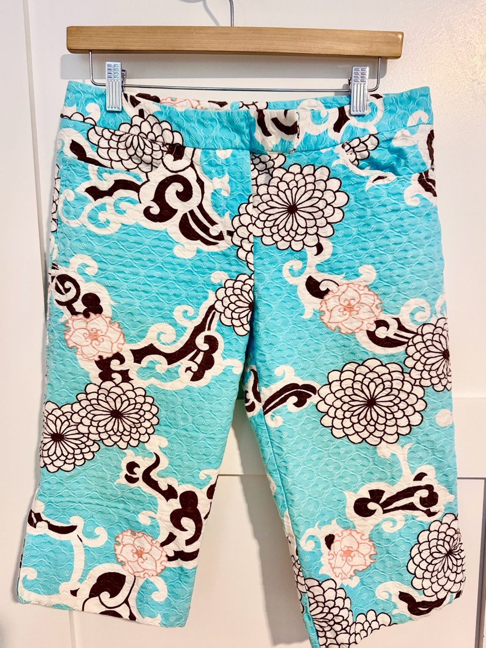 Trina Turk Aqua Floral Quilted Bermuda Shorts